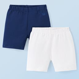 Honeyhap Premium Cotton Elastane Single Jersey Knee Length Cycling Shorts with Bio Finish Pack of 2 - Bright White & Navy Blue-image-48