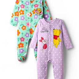 Babyhug Disney Interlock Knit Full Sleeves Footed Sleep Suits with Winnie the Pooh Graphics Pack of 2 - Mint & Lavender-picture-8