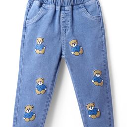 Mark & Mia Cotton Lycra Full Length Jeans With Bear Print - Light Blue-image-60