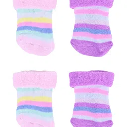 Kid-O-World Cotton Pack Of 2 Striped Socks - Pink & Purple-picture-17