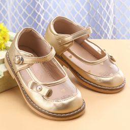 Babyoye Velcro Closure Ballerina With Bow Applique & Heart Detailing - Golden-image-99