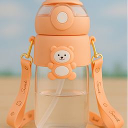 KIDS BASIC Water Bottle Sipper with Bear Design Adjustable Shoulder Strap, Clear BPA Free Plastic Sipper- 850 ml - Pink-image-98