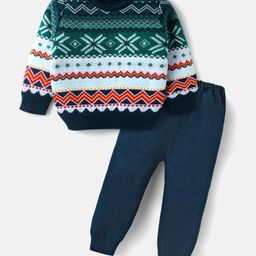 Babyhug Knitted Full Sleeves Sweater Set with Intarsia Design - Navy Blue-image-44