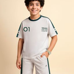 Pine Active Drop Shoulder Half Sleeves T-Shirt & Shorts Set with Racing Print - Offwhite-image-81