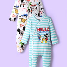 Babyhug Disney 100% Cotton Full Sleeves Footed Sleep Suits With Mickey Mouse Graphics Pack Of 2- Multi Colour-image-86