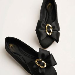 Shoetopia Oversized Bow & Metal Applique Detailed Ballerinas - Black-image-27