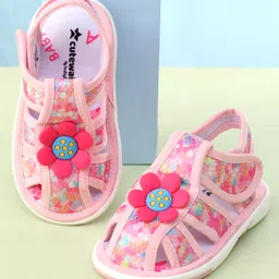 Cute Walk by Babyhug Velcro Closure Sandals with Floral Print & Applique - Pink-picture-0