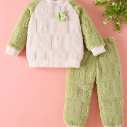 Mark & Mia Full Raglan Sleeves Winter Wear Night Suit with Dino Applique - Light Green & White-picture-32