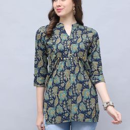 Merira Women Floral Printed Mandarin Collar Pure Cotton Kurta-image-46
