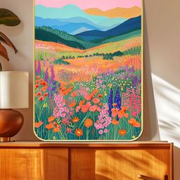 Livin'luxe Pink & Blue Floral Meadow Printed Wall Art-picture-31