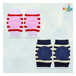 Chinmay Kids Crawling Anti-Slip Padded Stretchable Elastic Cotton Soft Breathable Comfortable Knee & Elbow Cap with Lining Pattern Pack of 2 - Multicolour image 2