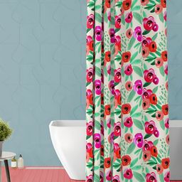 ArtzFolio White & Green Floral Printed Waterproof Shower Curtain-33