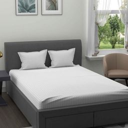 Bombay Spreads White & Grey Striped Cotton 180 TC King Bedsheet Set 2.7 m x 2.25 m-image-66