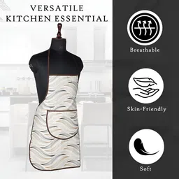 Aura 2Pcs Cream-Colored & Grey Wave-Designed Breathable Cooking Apron With Front Pocket image 5