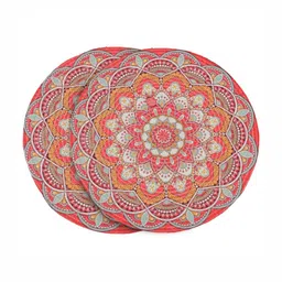 Yellow Weaves 2-Pcs Orange Coloured & Red Floral Printed Heat Resistant Table Placemats-picture-0
