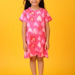 Anthrilo Girls Pink Cotton Regular Fit Printed Casual Dress-picture-16