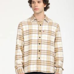 Levi's Beige Cotton Relaxed Fit Checks Jacket-image-89