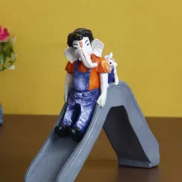 eCraftIndia Lord Ganesha Enjoying Slide with Mushak Colorful Handcrafted Decorative Figurine-10