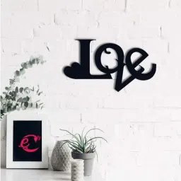 Love with Heart' Love Theme Black Engineered Wood Wall Art Cutout-image-37