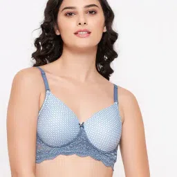 Clovia Steel Grey Lace Non Wired Padded T-Shirt Bra-image-44