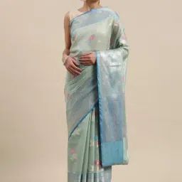 Banarasi Silk Works Sea Green Silk Woven Saree With Unstitched Blouse-picture-33