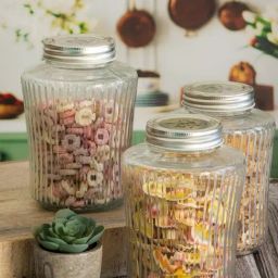 White Gold Transparent Glass Storage Jar - Set of 3 (1L)-image-26