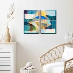 999Store Multicolor Vinyl Wall Painting Panel with Fibre Frame - Set of 2-image-75