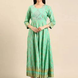 SHOWOFF Green Embroidered Anarkali Kurta-image-116