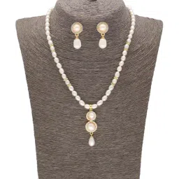 Sri Jagdamba Pearls Embrace Pearl White & Golden Necklace and Earring Set-17
