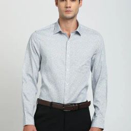 Turtle Grey Cotton Slim Fit Printed Shirt-image-68
