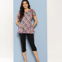 Aarika Beige Nylon Printed Short Sleeves Swimsuit With Cap-image-40