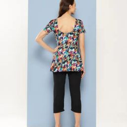 Aarika Multi-Color Nylon Printed Short Sleeves Swimsuit With Cap image 2