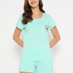 Clovia Blue Regular fit Graphic Sleepwear Set-image-30