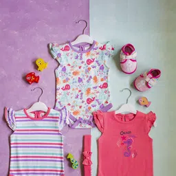SNUGGLY MONKEY Girls Pack of 3 Printed Cotton Bodysuits-image-47