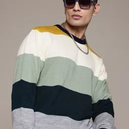 The Roadster Lifestyle Co. Colourblocked Horizontal Striped Pullover-image-82