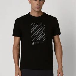 Van Heusen Black Cotton Slim Fit Printed T-Shirt-image-60