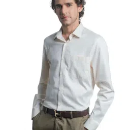 Turtle Cream Cotton Slim Fit Dobby Shirt-image-73