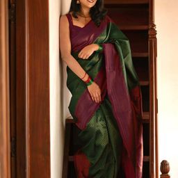 KALINI Woven Design Zari Silk Blend Banarasi Saree-image-10