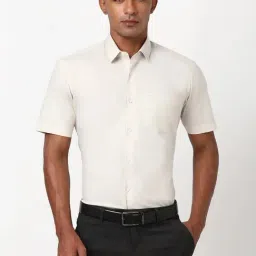 Peter England Cream Cotton Regular Fit Shirt-picture-6