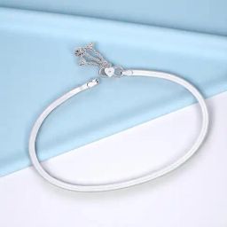 Taraash 925 Sterling Silver Plain Chain with Charm Single Anklet for Women-image-81