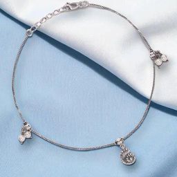 Taraash 925 Sterling Silver Sea Shell Pearl Charm Antique Finish Anklet for Women-13