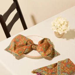Fabindia Taamisra Rust Cotton Printed Napkins - Set of 6-10