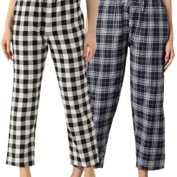 Kryptic Navy & Black Cotton Checks Lounge Pants (Pack Of 2)-image-93