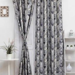 Ariana New Chia Grey Polyester 9ft Long Door Eyelet Curtain-12
