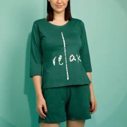 Clovia Green Printed Top & Shorts Set-picture-4