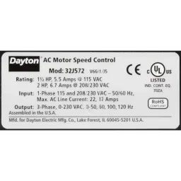 Dayton Variable Dri- Frequency Ve 115/230 V AC 1/2 HP Max Output Power, 32J570 image 3