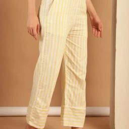 NEUDIS Yellow & White Cotton Stripes Lounge Pants-picture-23