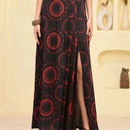 First Resort By Ramola Bachchan Black And Red Embroidery Mid Rise Fitted Maxi Skirt-image-23
