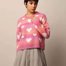 Only Pink Heart Printed Jacquard Knit Pullover-picture-18