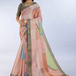 DIVASTRI Floral Zari Art Silk Block Print Saree-picture-12